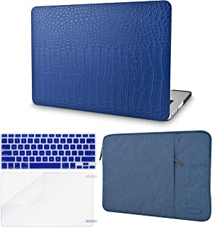 Photo 1 of KECC Compatible with MacBook Pro 13 inch Case 2019-2016 with Touch Bar A2159 A1989 A1706 A1708 Italian Leather Hard Shell + Keyboard Cover + Sleeve + Screen Protector (Matte Blue Crocodile Leather)
