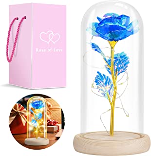 Photo 1 of Blue Rose Gifts for Her, Gifts for Mom from Daughter, Forever Light Up Rose Flowers Gift Roses in Glass Dome, Mothers Day, Valentines, Anniversary, Wedding, Gifts Idea for Mom, Girlfriend, Wife, Kids
