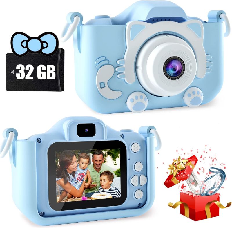 Photo 1 of CIMELR Kids Camera Toys for 3-12 Year Old Boys/Girls, Kids Digital Camera for Toddler with 1080P Video, Chritmas Birthday Festival Gifts for Kids, Selfie Camera for Kids, 32GB SD Card (Blue-cat)

