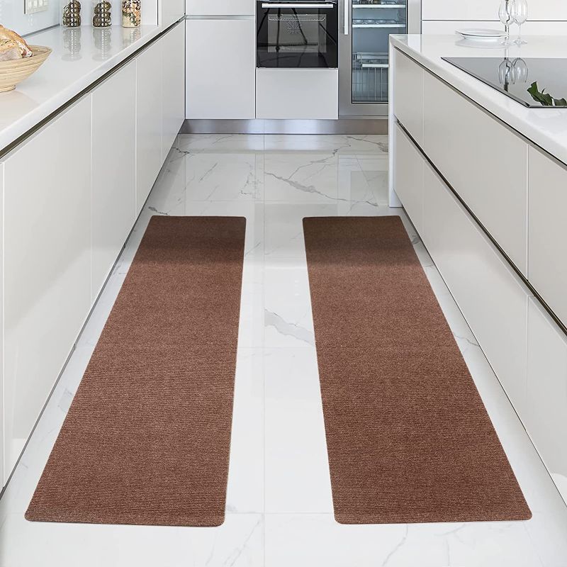 Photo 1 of BigHough Kitchen Floor Mats (17"x59"+17"x59"), Kitchen Rugs and Mats Non Skid Washable Rugs 2 Pieces Set, Absorbent Kitchen Runner Rugs for in Front of Sink, Laundry Room (Brown)
