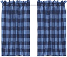 Photo 1 of Cackleberry Home Navy and Sky Blue Buffalo Check Cafe Curtains Woven Fabric 28 Inches W x 42 Inches L, Set of 2
