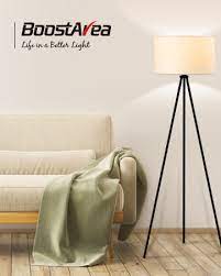 Photo 1 of BoostArea Floor Lamp for Living Room, Tripod Floor Lamp, 15W LED Bulb, 3 Levels Dimmable Brightness, Linen Lamp Shade, Mid Century Standing Lamp for Living Room, Bedroom, Study Room and Office (DAMAGES TO PACKAGING)
