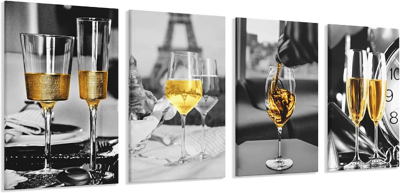 Photo 1 of Dining Room Decor Wall Art for Kitchen Set Yellow Wine Glasses Artwork Canvas Wall Decor Framed Living Room Picture Decoration Cuadros para comedor 4 Piece Sets (B, 12X16InchX4PCS)
