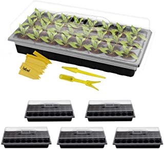 Photo 1 of 5 Pack Seedling Starter Tray 120 Cells Seed Tray with Dome and Base Humidity Adjustable Mini Greenhouse Germination Tray Seed Starter Kit Propagation Tray(24 Cells Per Tray, Total 120 Cells)
