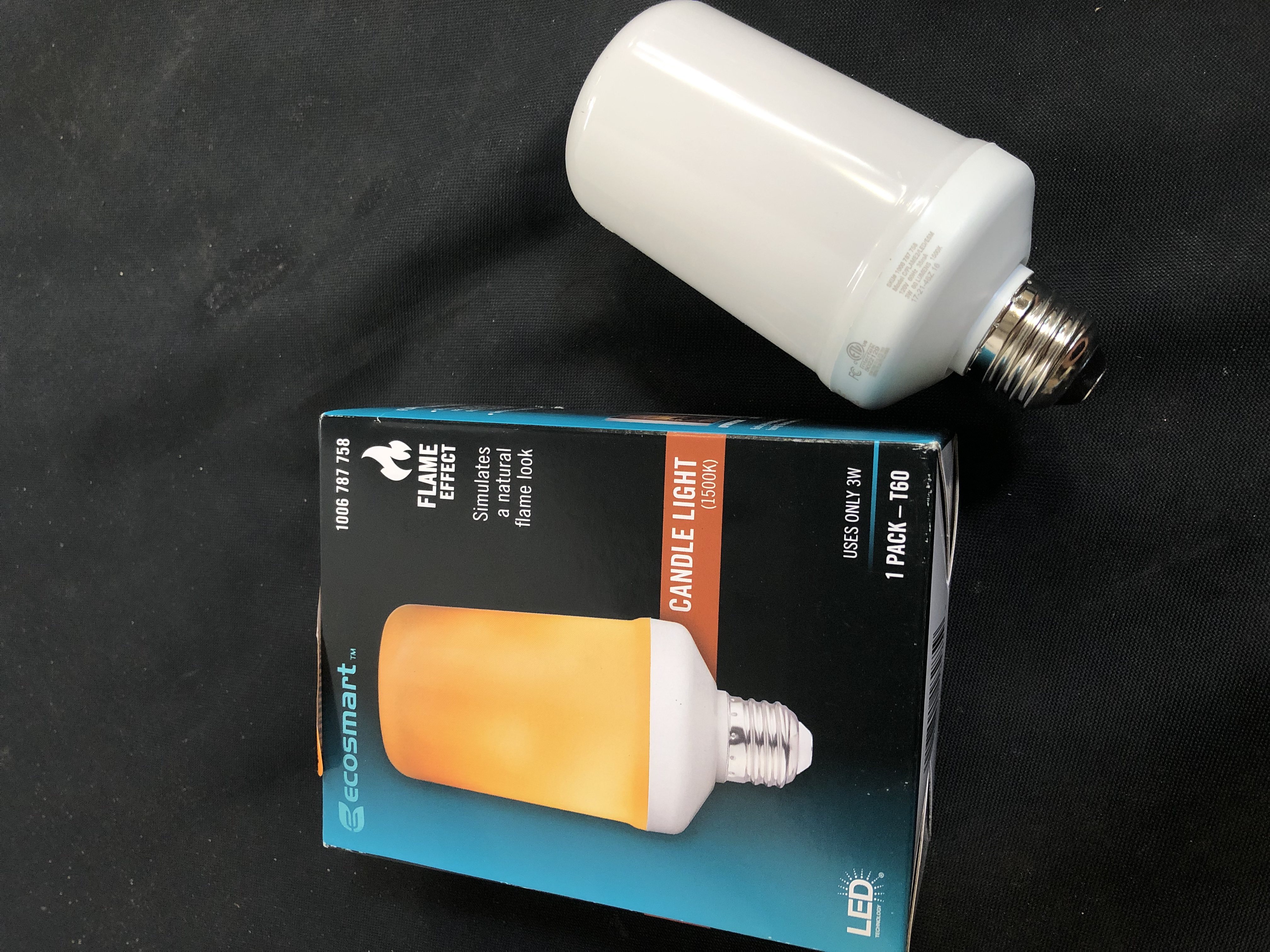 Photo 2 of 3-Watt Equivalent A19 Cylinder Flame Design LED Light Bulb Amber (1-Pack)
