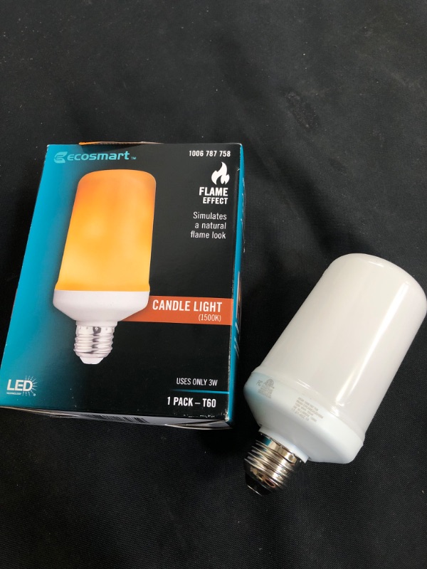 Photo 2 of 3-Watt Equivalent A19 Cylinder Flame Design LED Light Bulb Amber (1-Pack)
