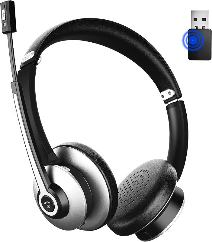 Photo 1 of Bluetooth Headset with Microphone, Wireless Headphones with USB Audio Dongle, On Ear Headphones AI Noise Canceling Mic|26hrs Talktime|Mute Button|Plug & Play for PC/Mac/Laptop/Zoom/Skype/Ms Teams
