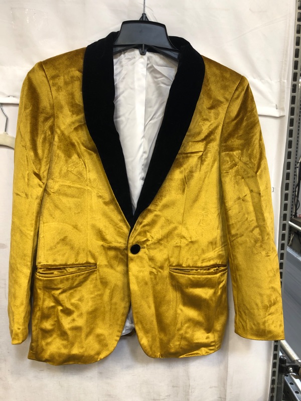 Photo 1 of MENS GOLD AND BLACK VELVET BLAZER, SIZE XS 