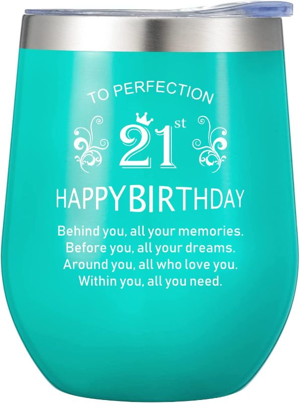 Photo 1 of 21st Birthday Gifts for Her, 2001 Happy 21st Birthday Decorations for Her, Women, Daughter, Friends, Sister, Coworkers, Unique Turning 21st Gift Funny Gift Ideas for 21 Years Old - 12 Oz Wine Tumbler
