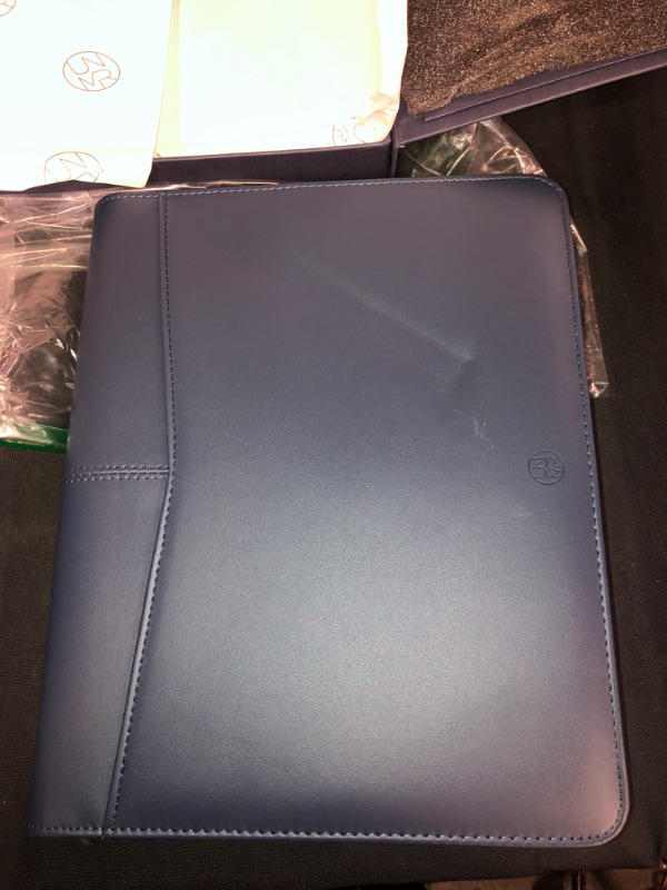 Photo 4 of UNIMIRA Grand iPad 12.9 (2019-2021) Zippered Leather Portfolio Padfolio, Navy Blue, Business Case Organizer for Ipad 12.9, Letter Notepad Binder, Men and Women, Corporate Gift
