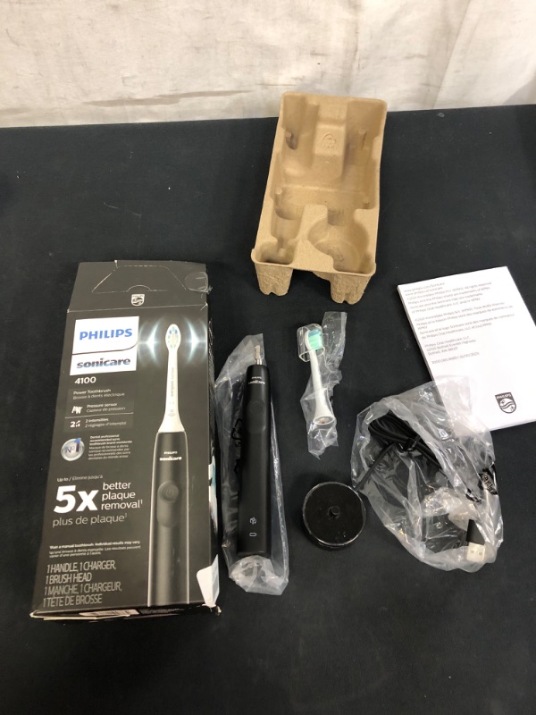 Photo 2 of Philips Sonicare 4100 Power Toothbrush, Rechargeable Electric Toothbrush with Pressure Sensor, Black HX3681/24
