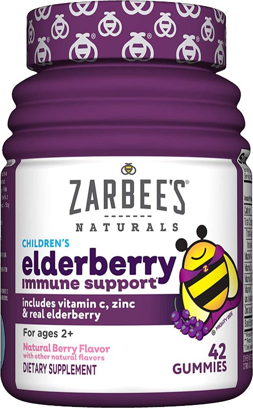 Photo 1 of Zarbee's Elderberry Gummies For Kids With Vitamin C, Zinc & Elderberry, Daily Childrens Immune Support Vitamins Gummy For Children Ages 2 And Up, Natural Berry Flavor, 42 Count
 EXP 07/22