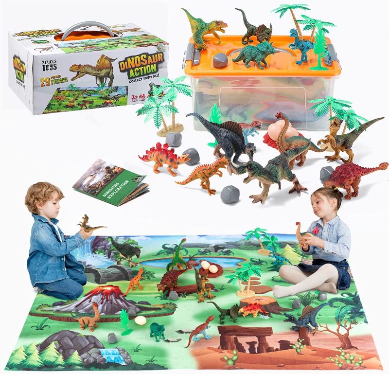 Photo 1 of Dinosaur Toys with Dinosaur Figures, Activity Play Mat & Trees for Creating a Dino World Including T-Rex, Triceratops, etc, Perfect Dinosaur Playset for 3,4,5,6 Years Old Kids, Boys & Girls
