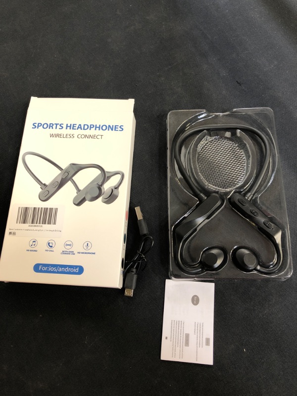 Photo 2 of Bone Conduction Headphones Bluetooth 5.0,Wireless Open Ear Headphones with Built-in Mic,Waterproof Earphones,Sweatproof Sports Headset for Running,Cycling,Hiking,Gym,Climbing & Driving
