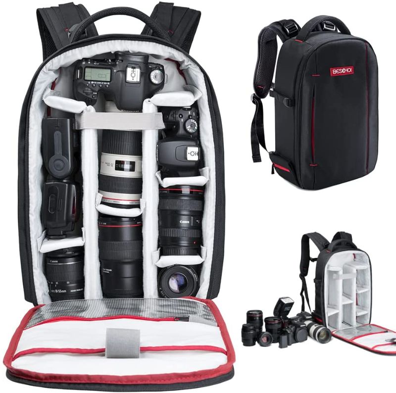 Photo 1 of Beschoi DSLR Camera Backpack Waterproof Camera Bag for SLR/DSLR Camera, Lens and Accessories, Black (Large)
