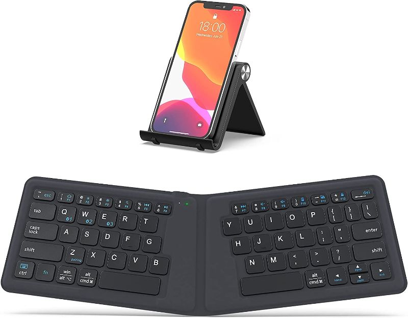 Photo 1 of Portable Keyboard, iClever BK06 Foldable Bluetooth Keyboard, Multi-Device Wireless Folding Keyboard, Ultra Slim Ergonomic Design with Stand Holder for iPhone, iPad, Smartphone, Tablet, Laptop
