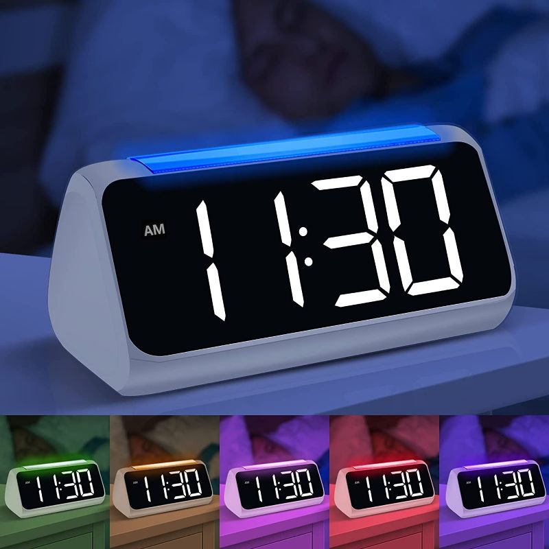 Photo 1 of Digital Alarm Clock, Netzu Alarm Clocks for Bedrooms with 8 Color Night Light, Large LED Display, Dual Alarm, Dimmer, USB Charger Port, Bedside Clock for Kids, Seniors (Upgrade) (White)
