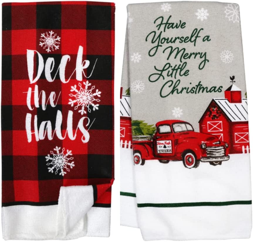 Photo 1 of Christmas Towels Set of 2 / Decorative Christmas Kitchen Towels / Hand Towels for Bathroom Decorative Set / Christmas Kitchen Decorations / Holiday Dish Towels / Christmas Dish Towel (Deck the Halls)
