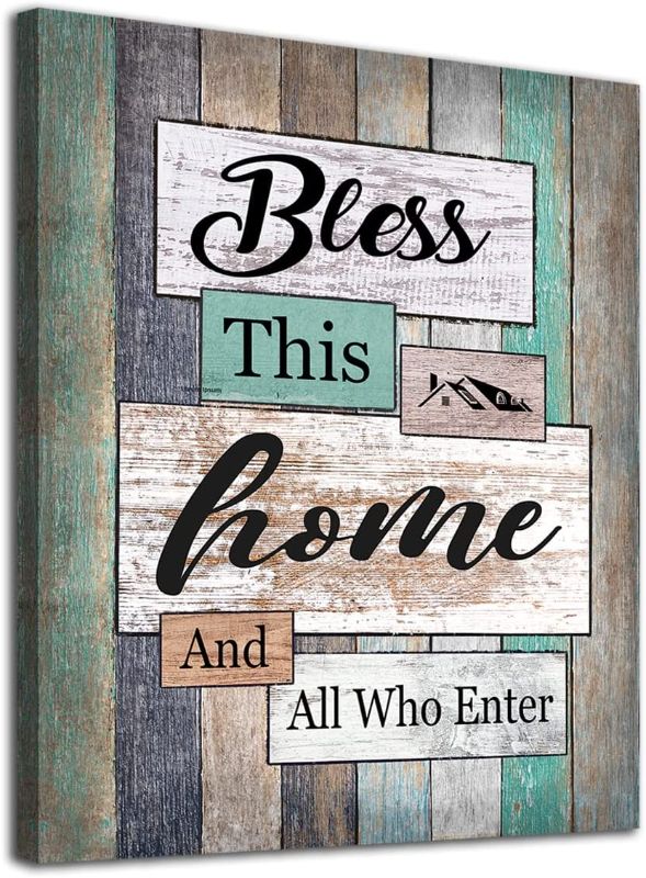 Photo 1 of Bless This Home Wall Art Hall Way Sign Decor Canvas Pictures Entryway Rustic Farmhouse Canvas Pictures Wooden Board Framed Canvas Art Quotes Prints for Living Room Bedroom Office Wall Decor 12" x 16"
