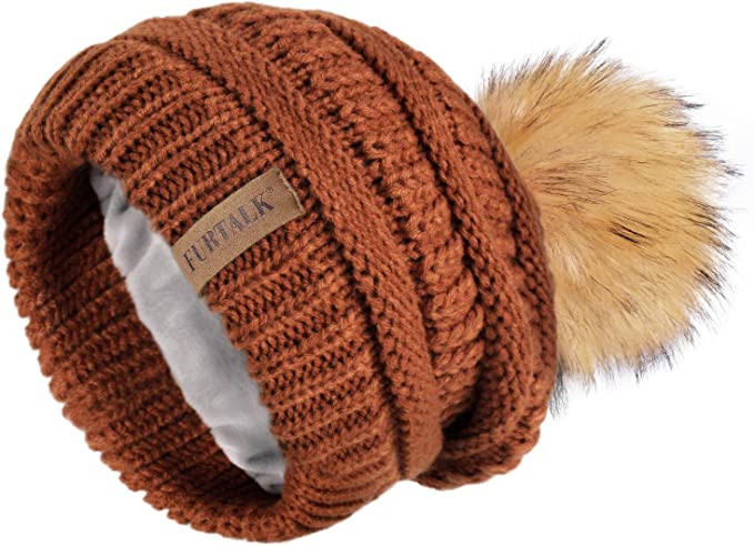 Photo 1 of FURTALK Womens Winter Hat Fleece Lined Slouchy Beanie for Women Knitted Winter Pom Pom Hats with Double Lined
