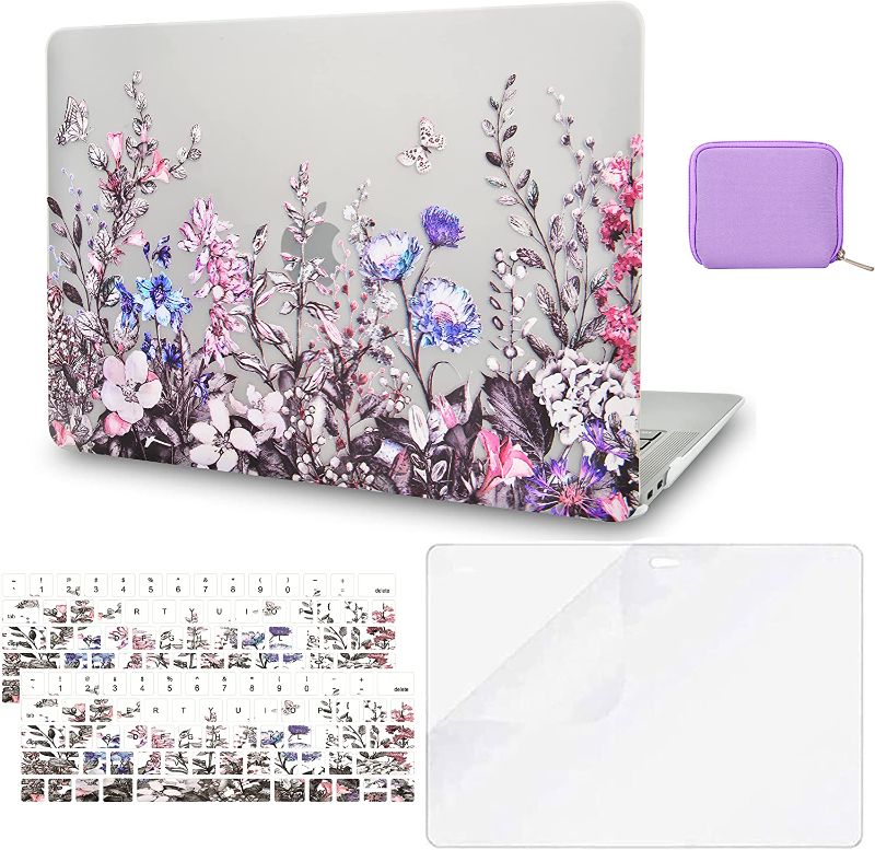 Photo 1 of RITAYAN Compatible with MacBook Pro 13 inch Case 2021,2016-2020, A2338 M1 A2289 A2251 A2159 A1989 A1706 A1708 Touch Bar Plastic Hard Shell + Pouch + 2Keyboard Cover + SP (Clear Flowers Design 12)
