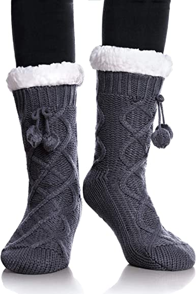Photo 1 of Women's Diamond Cable Knit Super Soft Warm Cozy Fuzzy Fleece-lined Winter Slipper Socks
 ONE SIZE 