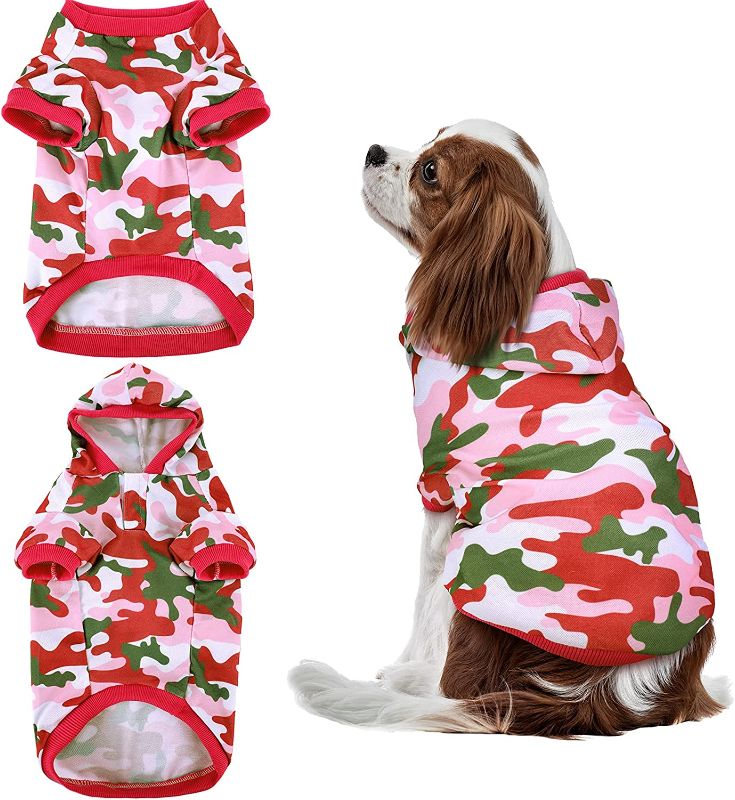 Photo 1 of 2 Pieces Camouflage Dog Basic Hoodies Cute Pet Shirts Spring and Autumn Pet Clothes, Soft and Comfortable Dog Clothes (Rose Red,L)
 