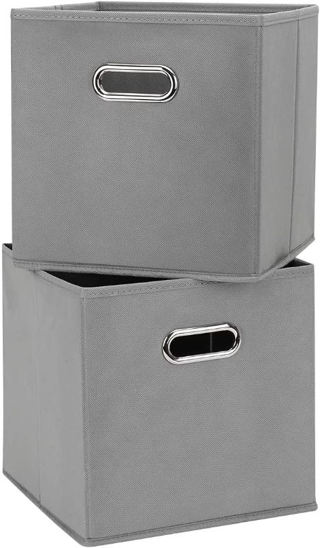 Photo 1 of Chippon Foldable Cube Storage Organizer, Collapsible Fabric Storage Bins with Aluminum Handles, 11"x11"x11" for Home Bedroom Office (Grey)
