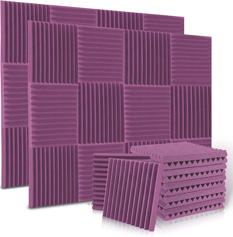 Photo 1 of 24 Pack Acoustic Panels, ALPOWL Acoustic Foam Panels 1" X 12" X 12" Inches, Soundproof Wall Panels with Fire and Sound Insulation Effect, Soundproof Wedges for Studios, Homes, Office (Purple)
