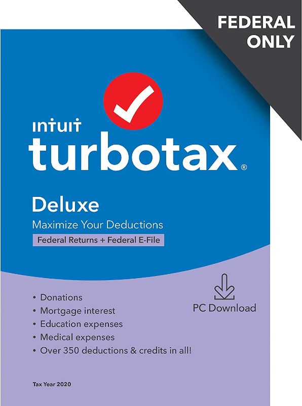 Photo 1 of  TurboTax Deluxe 2020 Desktop Tax Software, Federal Returns Only + Federal E-file