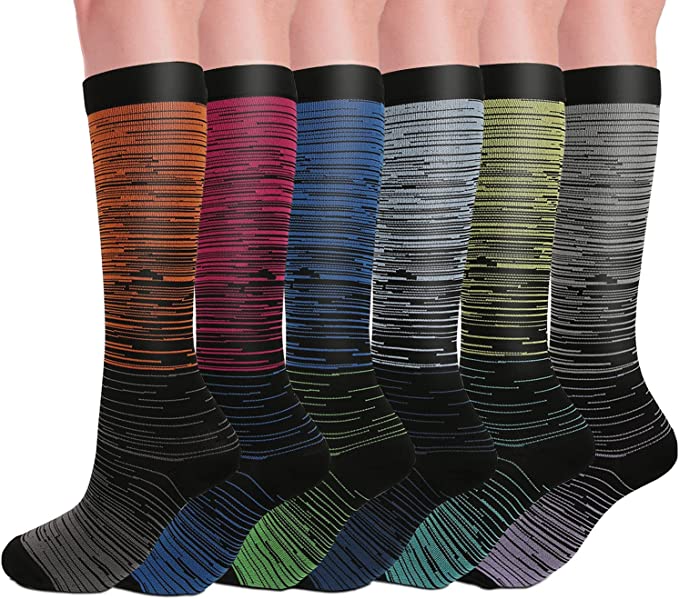 Photo 1 of 6 Pairs Compression Socks for Women & Men Circulation 20-30 mmHg Support for Medical, Running, Cycling, Hiking, Flight Travel (S/M, Model 01)
 