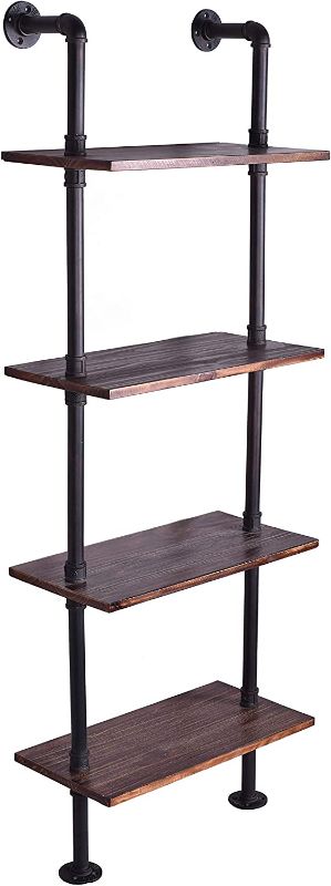Photo 1 of 24 Inch Industrial Pipe Shelves-Wall Mounted Metal Pipe Wood Shelf-Rustic Pipe Ladder Bookshelf Bookcase-DIY Open Pipe Shelving --- STOCK PHOTO FOR REFERENCE --- COLOR IS WHITE 
