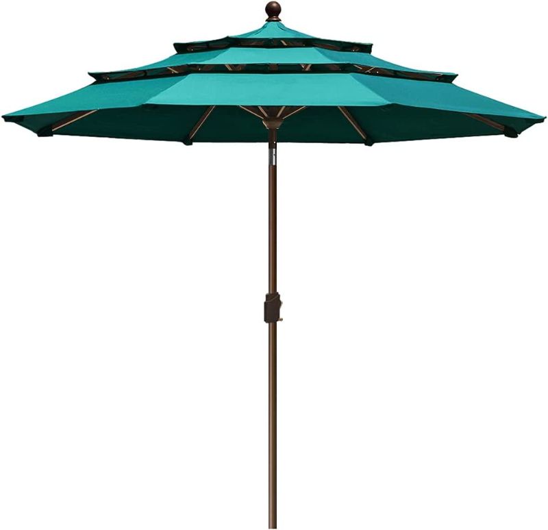 Photo 1 of 9Ft 3 Tiers Market Umbrella Patio Umbrella Outdoor Table Umbrella with Ventilation and 5 Years Non-Fading Top,Teal