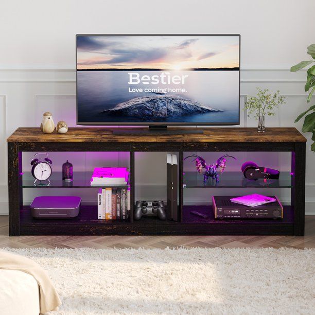 Photo 1 of Bestier 55 inch RGB TV Stand with LED Lights Entertainment Center Golden Black
