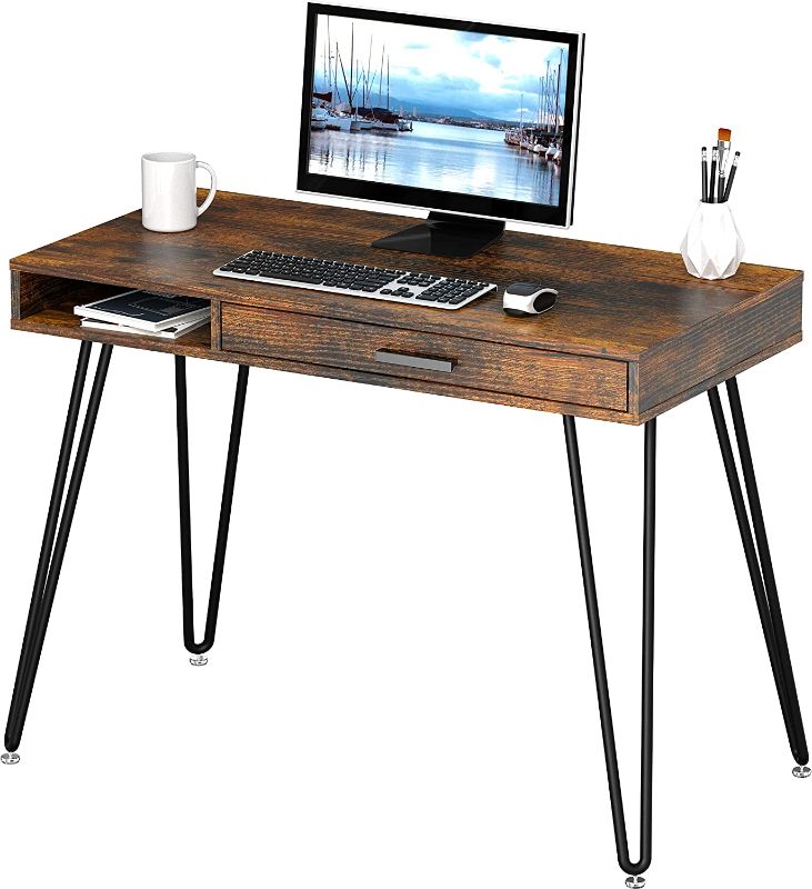 Photo 1 of SHW Home Office Computer Hairpin Leg Desk with Drawer, BLACK ---- STOCK PHOTO FOR REFERENCE 