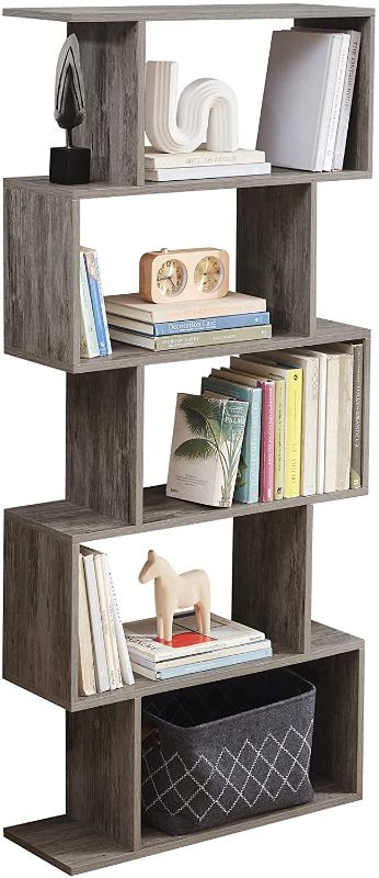 Photo 1 of 5-Tier Bookshelf Free Standing Wood Bookcase, S-Shaped 5 Shelves Book Case for Home Office (Grey)
