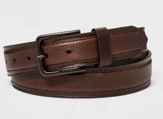 Photo 1 of Men's Leather Strap with Heat Crease & Edge Stitch Belt - Goodfellow & Co Brown (LARGE) 2 PACK

