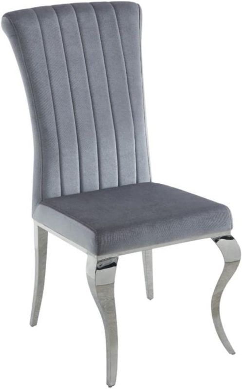 Photo 1 of Carone Upholstered Side Chairs Grey and Chrome (Set of 4) Box 2----------BOX 2 OF 2 -----BASES ONLY 
