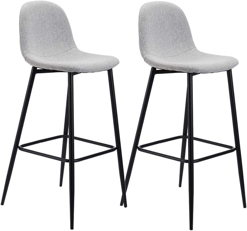 Photo 1 of CangLong Upholstered Bar Height Stool Chair with Metal Legs for Bar, Kitchen, Dining Room, Living Room and Bistro Pub, Set of 2, Grey
