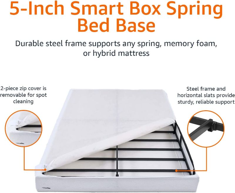 Photo 1 of Amazon Basics Smart Box Spring Bed Base, 5-Inch Mattress Foundation - Full Size, Tool-Free Easy Assembly---MISSING SOME HARDWARE ------
