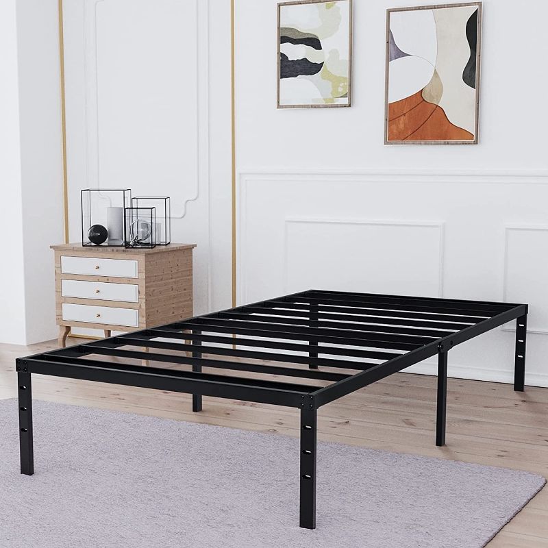 Photo 1 of  Twin XL Size Bed Frame with Stronger Steel Slat Support/ 16 Inch High Non- Slip Platform/ Noise Free Mattress Foundation/ No Box Spring Needed/ Black