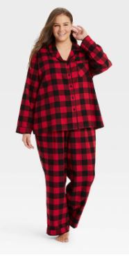 Photo 1 of 2--- Women's Plus Size Holiday Buffalo Check Plaid Flannel Matching Family Pajama Set - Wondershop™ Red 3X

