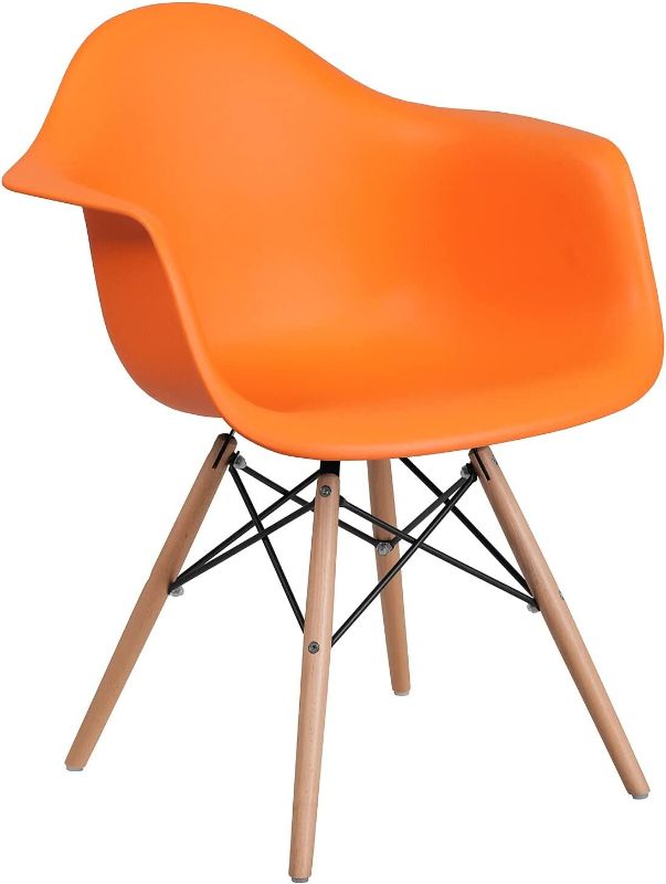 Photo 1 of 2 Flash Furniture Alonza Series Orange Plastic Chair with Wooden Legs
