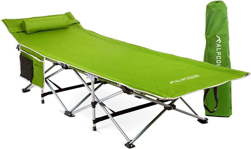 Photo 1 of Alpcour Folding Camping Cot – Deluxe Collapsible Single Person Bed in a Bag w/Pillow for Indoor & Outdoor Use – Ultra Lightweight, Comfortable, Heavy Duty Design Holds Adults & Kids Up to 300 Lbs
