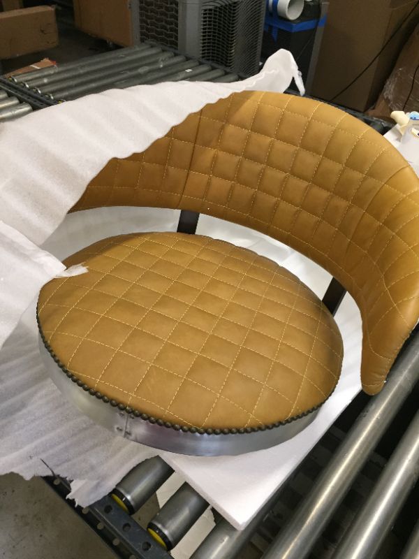 Photo 2 of Acme Furniture Brancaster Adjustable Chair with Swivel in Turmeric Top Grain Leather & Chrome---------missing the center pole 
