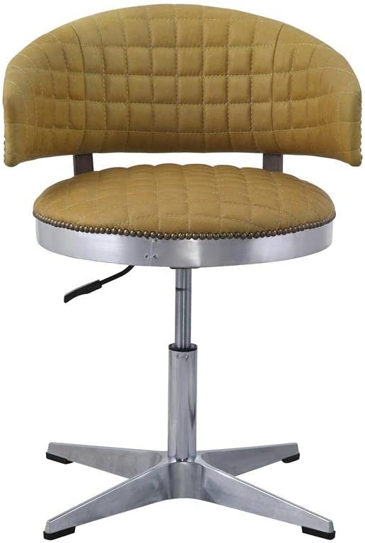 Photo 1 of Acme Furniture Brancaster Adjustable Chair with Swivel in Turmeric Top Grain Leather & Chrome---------missing the center pole 
