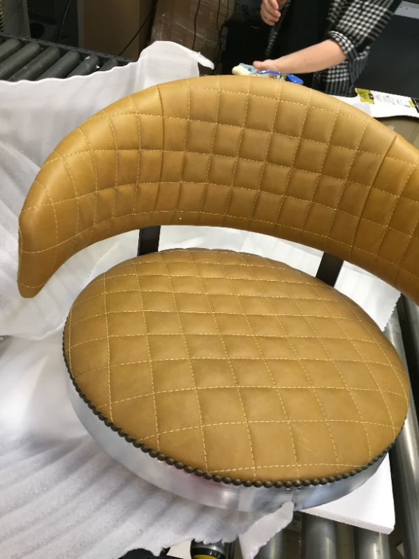 Photo 3 of Acme Furniture Brancaster Adjustable Chair with Swivel in Turmeric Top Grain Leather & Chrome---------missing the center pole 
