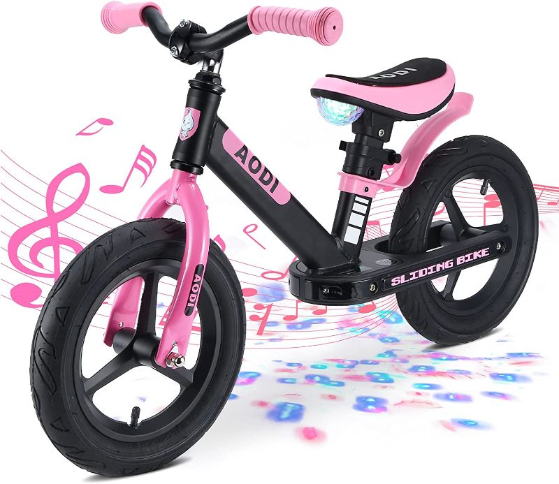 Photo 1 of AODI Balance Bike for Kids, Toddler Training Bike with Music & LED | 12 Inch Wheels | Adjustable Handlebar & Seat | No Pedal Bike Best Gift for Girls Boys Ages 3 Years to 6 Years
