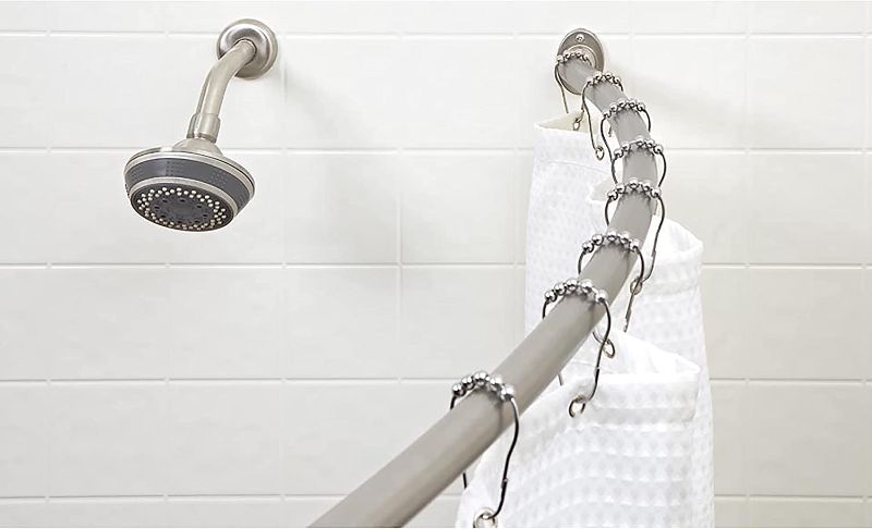 Photo 1 of Bath Bliss Curved Shower Rod | Adjustable 42"-72" Inch | Bathroom Shower Curtain and Liner Rod | 33% More Space | Wall Mounted | Easy Installation | Satin
