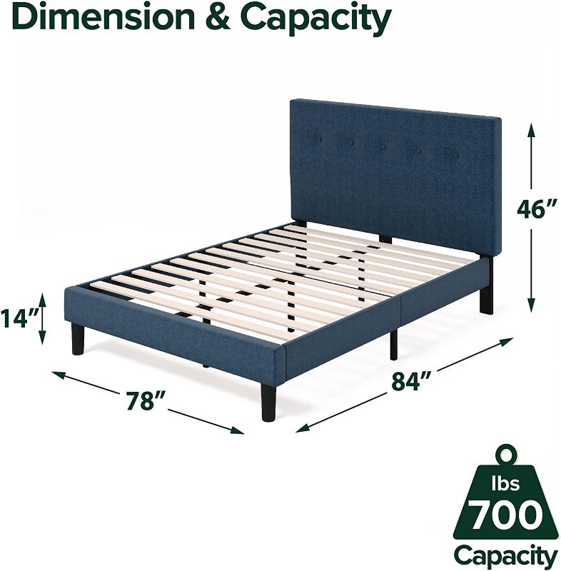 Photo 1 of ZINUS Omkaram Upholstered Platform Bed Frame / Mattress Foundation / Wood Slat Support / No Box Spring Needed / Easy Assembly, King-------missing a button -----view pics for reference 
